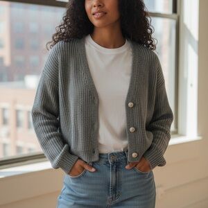 Nasty Gal Charcoal Buttoned Cardigan